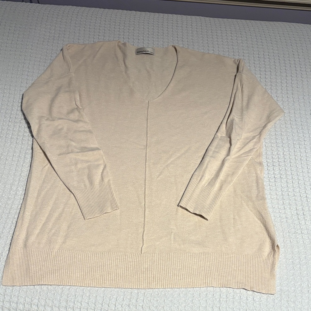 Zenana Outfitters Cream V-Neck Sweater